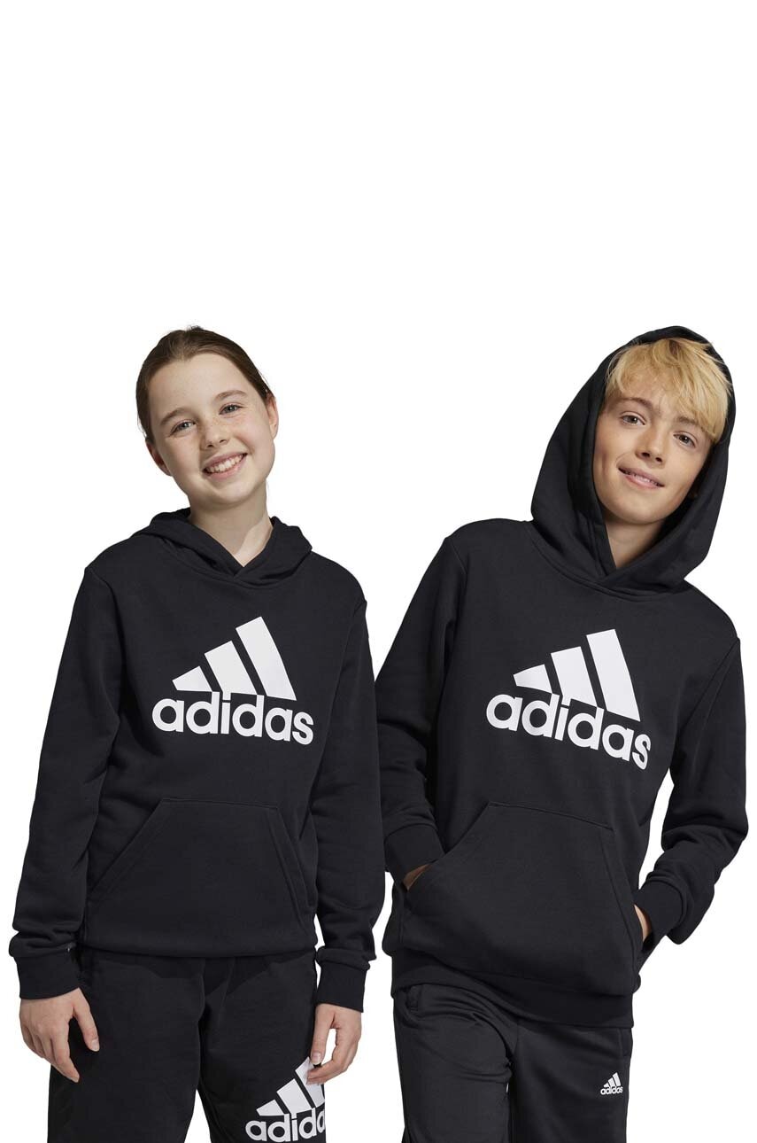 Levně Dětská mikina adidas U BL černá barva, s kapucí, vzorovaná