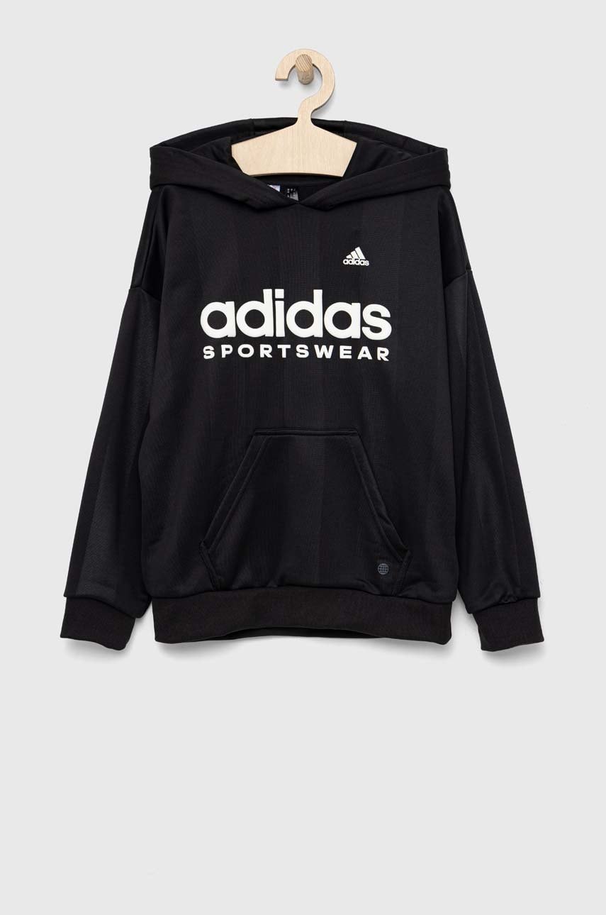 Adidas bluza copii ft culoarea negru, cu glugă, cu imprimeu