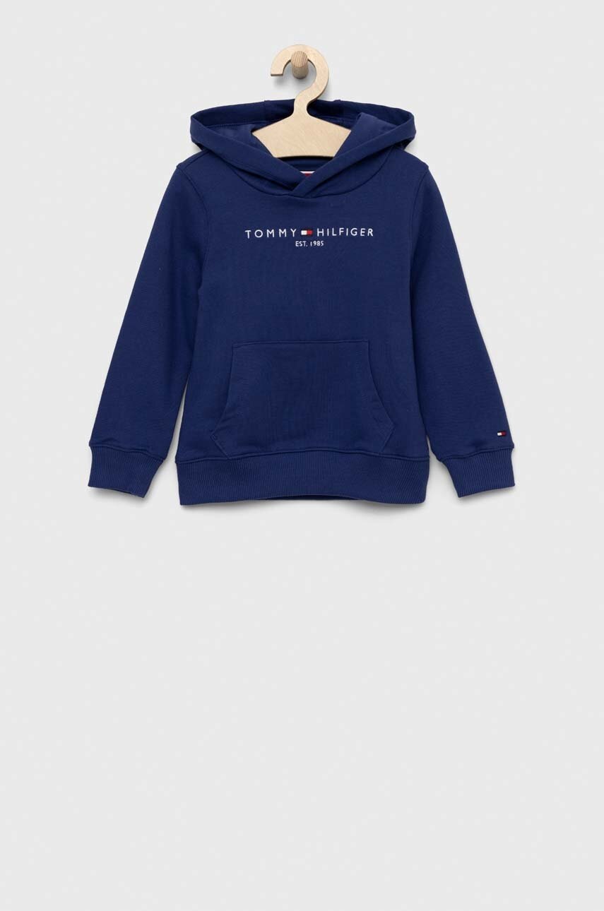 

Дитяча бавовняна кофта Tommy Hilfiger колір синій з капюшоном з аплікацією