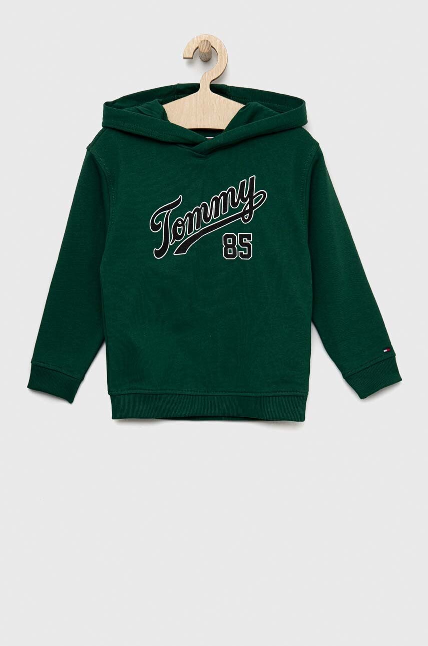 

Детски суичър Tommy Hilfiger в зелено с качулка с принт, Зелен