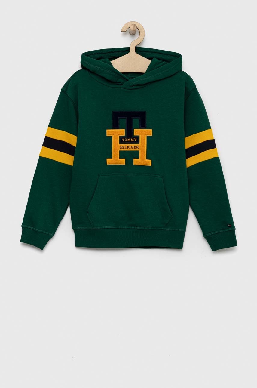 

Детская кофта Tommy Hilfiger цвет зелёный с капюшоном узор