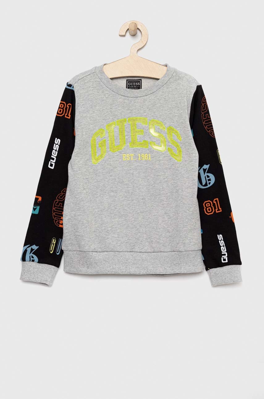 

Дитяча бавовняна кофта Guess колір сірий візерунок