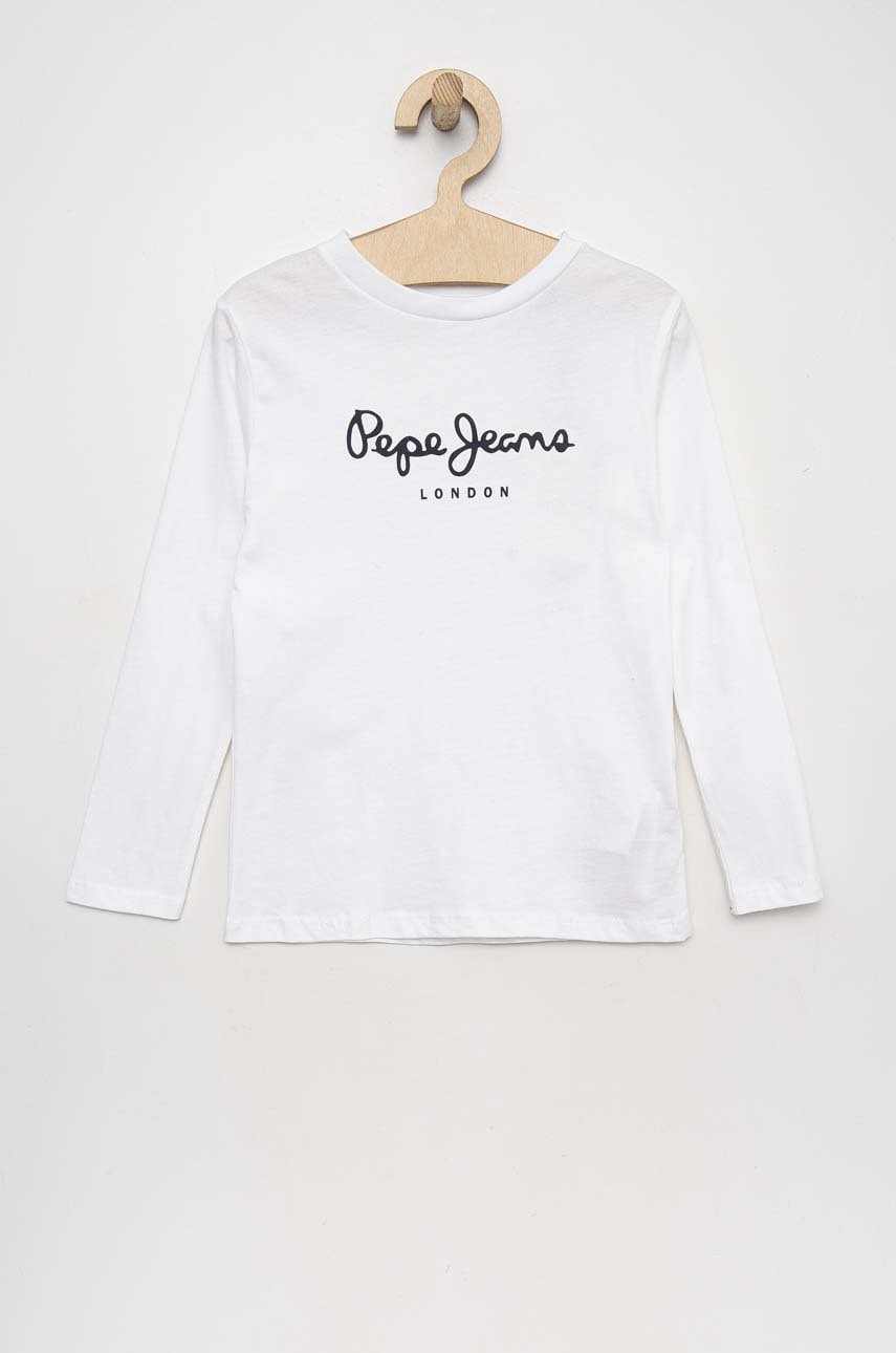 Pepe Jeans longsleeve din bumbac pentru copii New Herman culoarea alb, cu imprimeu