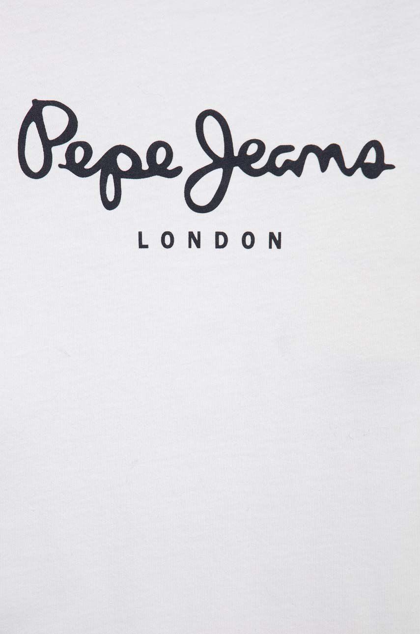 Pepe Jeans Longsleeve Din Bumbac Pentru Copii New Herman Culoarea Alb, Cu Imprimeu
