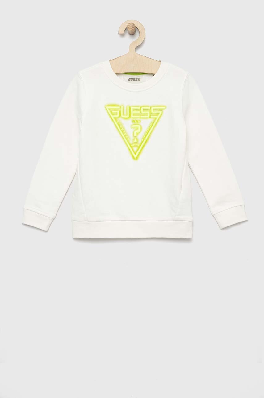 

Дитяча бавовняна кофта Guess колір білий з аплікацією
