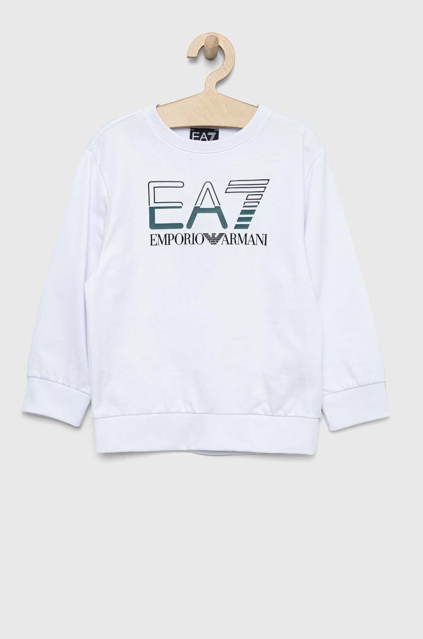 Dětská bavlněná mikina EA7 Emporio Armani bílá barva, s potiskem