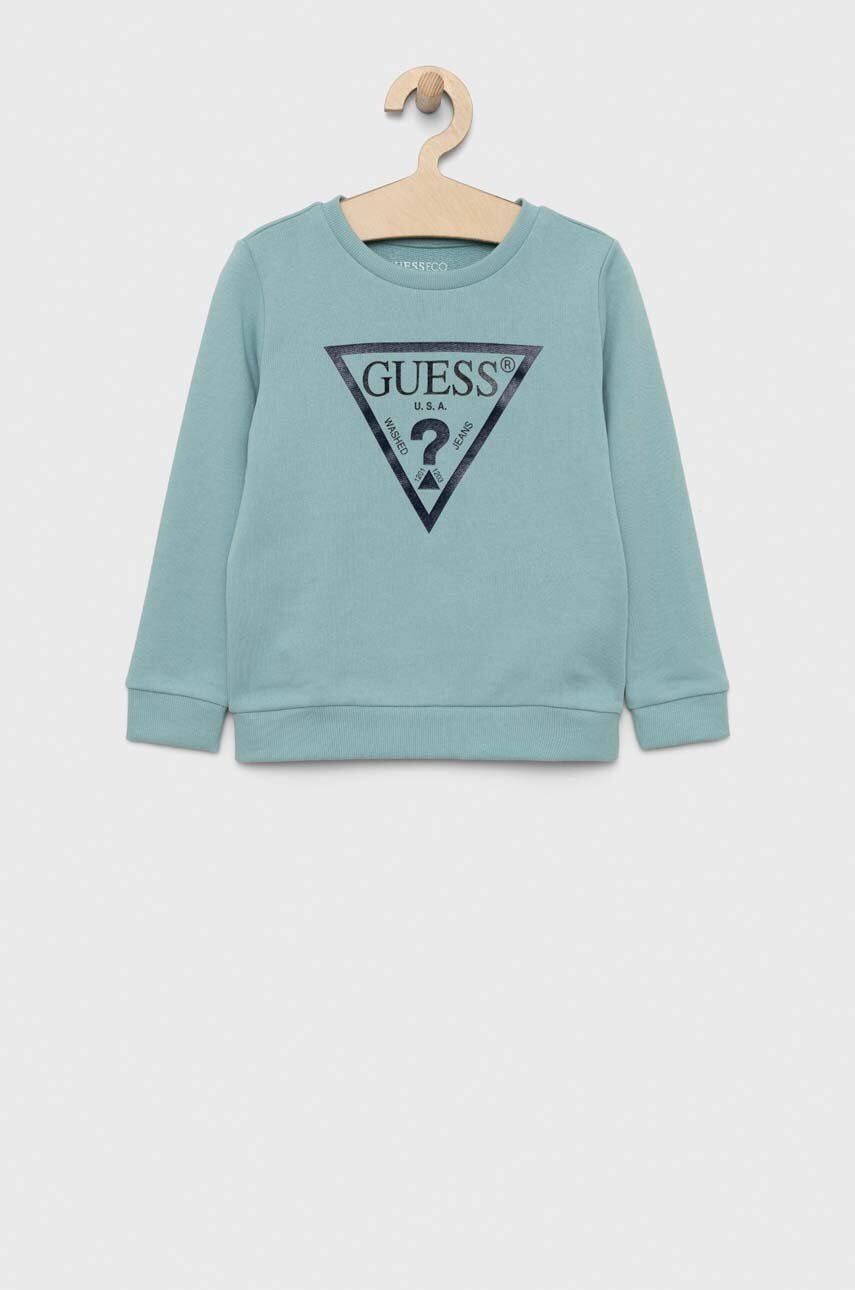 

Детская хлопковая кофта Guess цвет бирюзовый с принтом