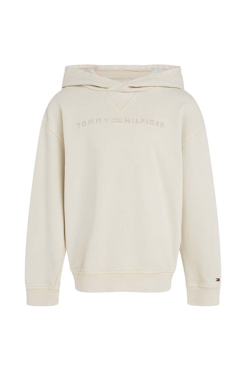 

Детская хлопковая кофта Tommy Hilfiger цвет бежевый с капюшоном с аппликацией