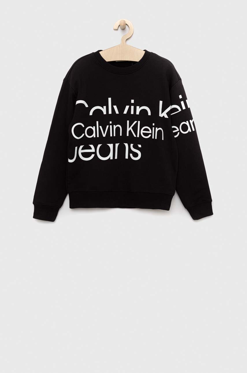 

Детски памучен суичър Calvin Klein Jeans в черно с принт, Черен