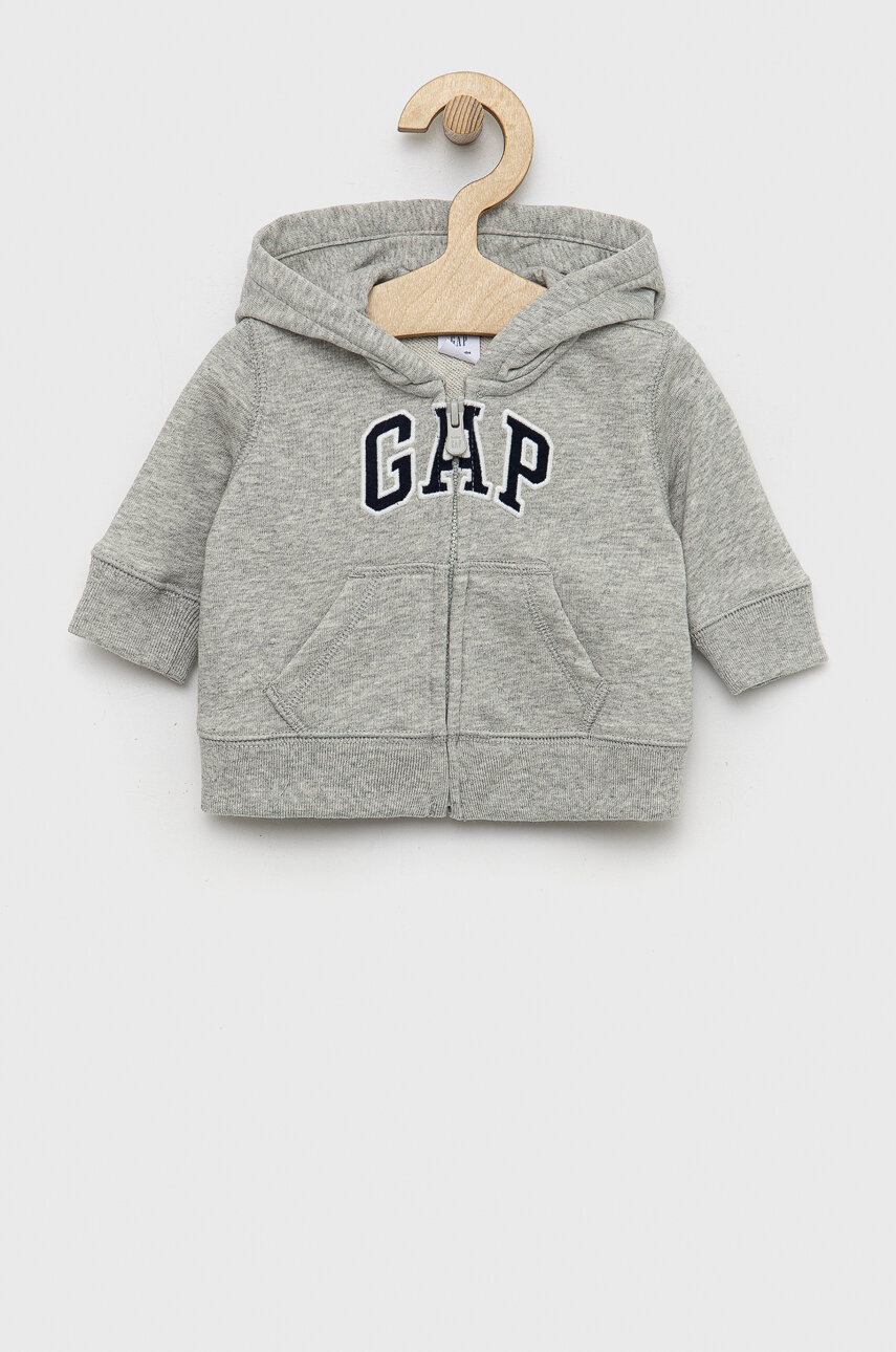 

Детски суичър GAP в сиво с качулка с апликация, Сив