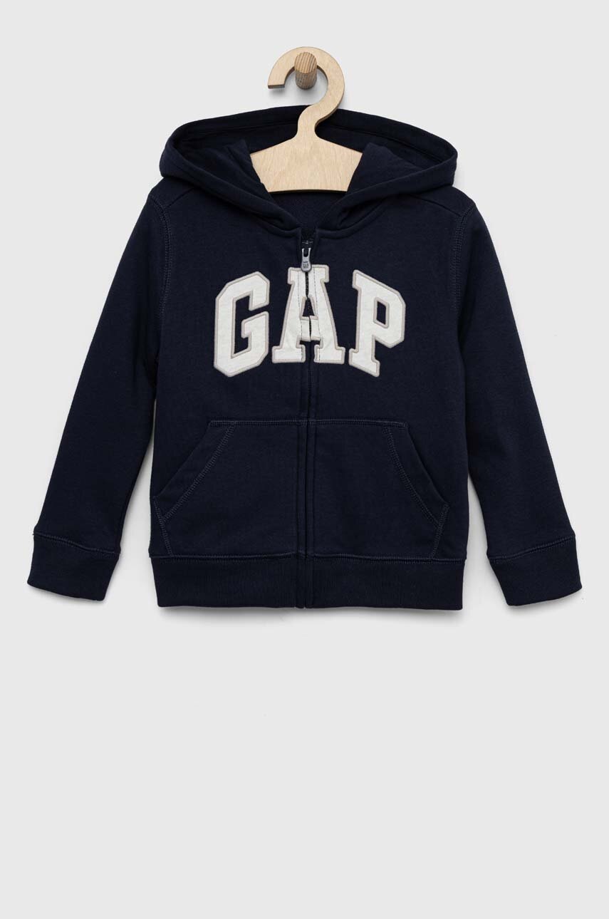 

Детски суичър GAP в тъмносиньо с качулка с апликация, Тъмносин
