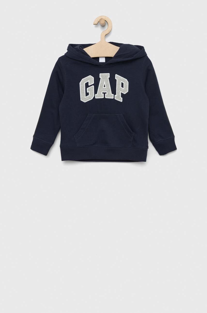 

Детски суичър GAP в тъмносиньо с качулка с апликация, Тъмносин