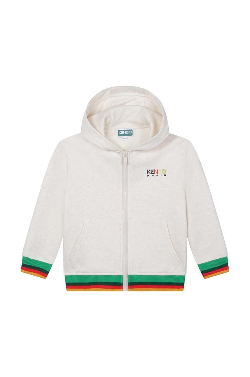 

Детская хлопковая кофта Kenzo Kids цвет бежевый с капюшоном с принтом
