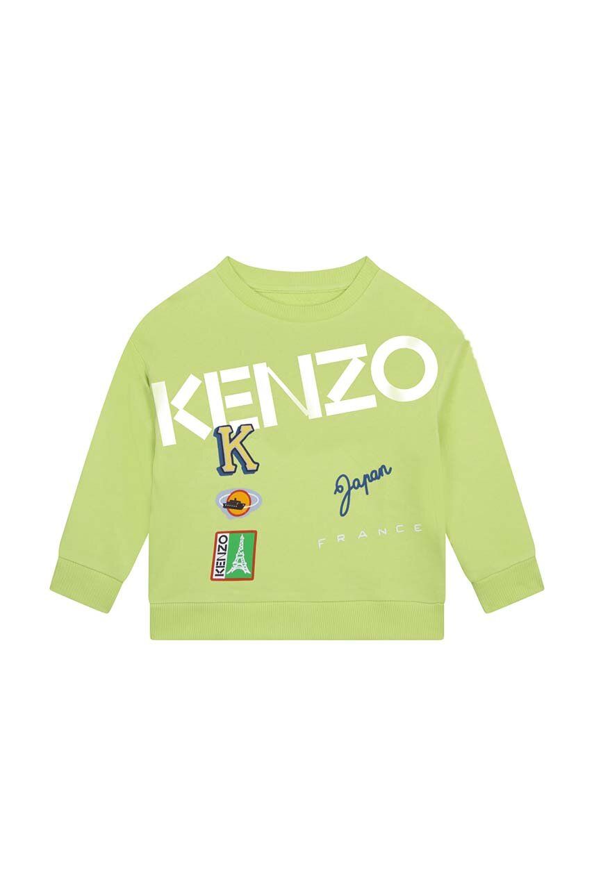 Levně Dětská bavlněná mikina Kenzo Kids zelená barva, s potiskem