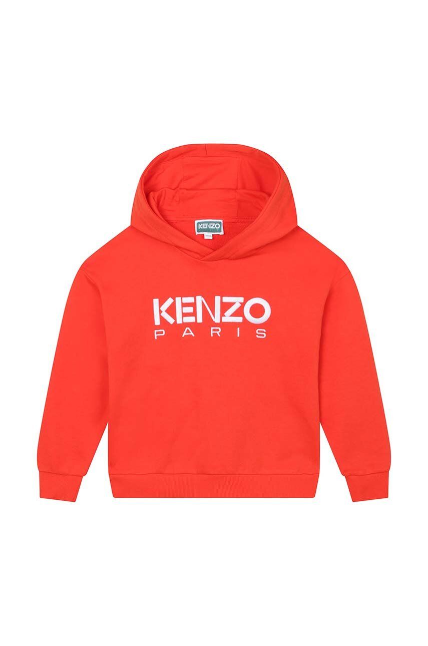 Levně Dětská bavlněná mikina Kenzo Kids červená barva, s kapucí, s potiskem