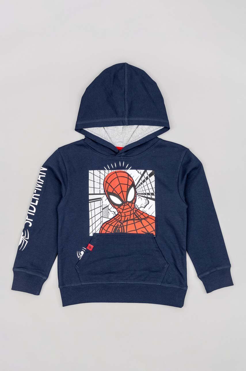 zippy hanorac de bumbac pentru copii x Spiderman culoarea albastru marin, cu glugă, cu imprimeu