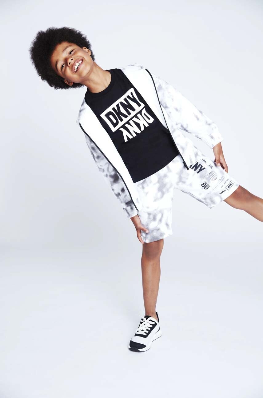 Dkny bluza copii culoarea gri, cu glugă, modelator