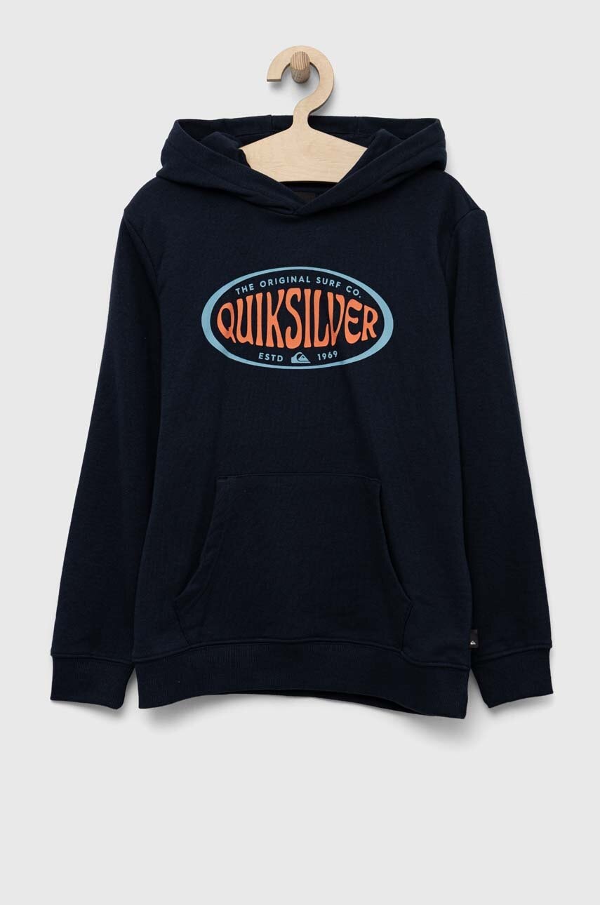 Дитяча кофта Quiksilver колір синій з капюшоном з принтом Дитяча кофта Quiksilver колір синій з капюшоном з принтом
