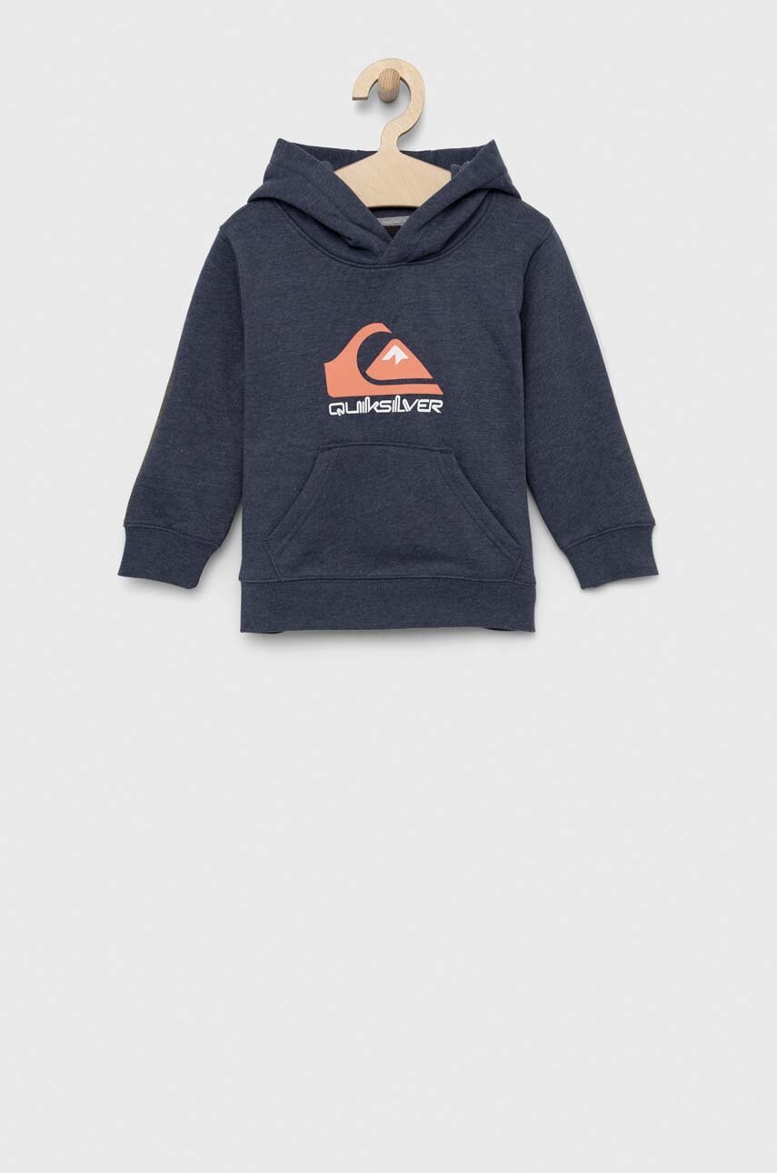 

Детски суичър Quiksilver в тъмносиньо с качулка с принт, Тъмносин