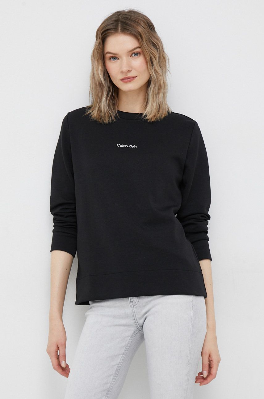Mikina Calvin Klein dámská, černá barva, hladká - černá -  64% Bavlna