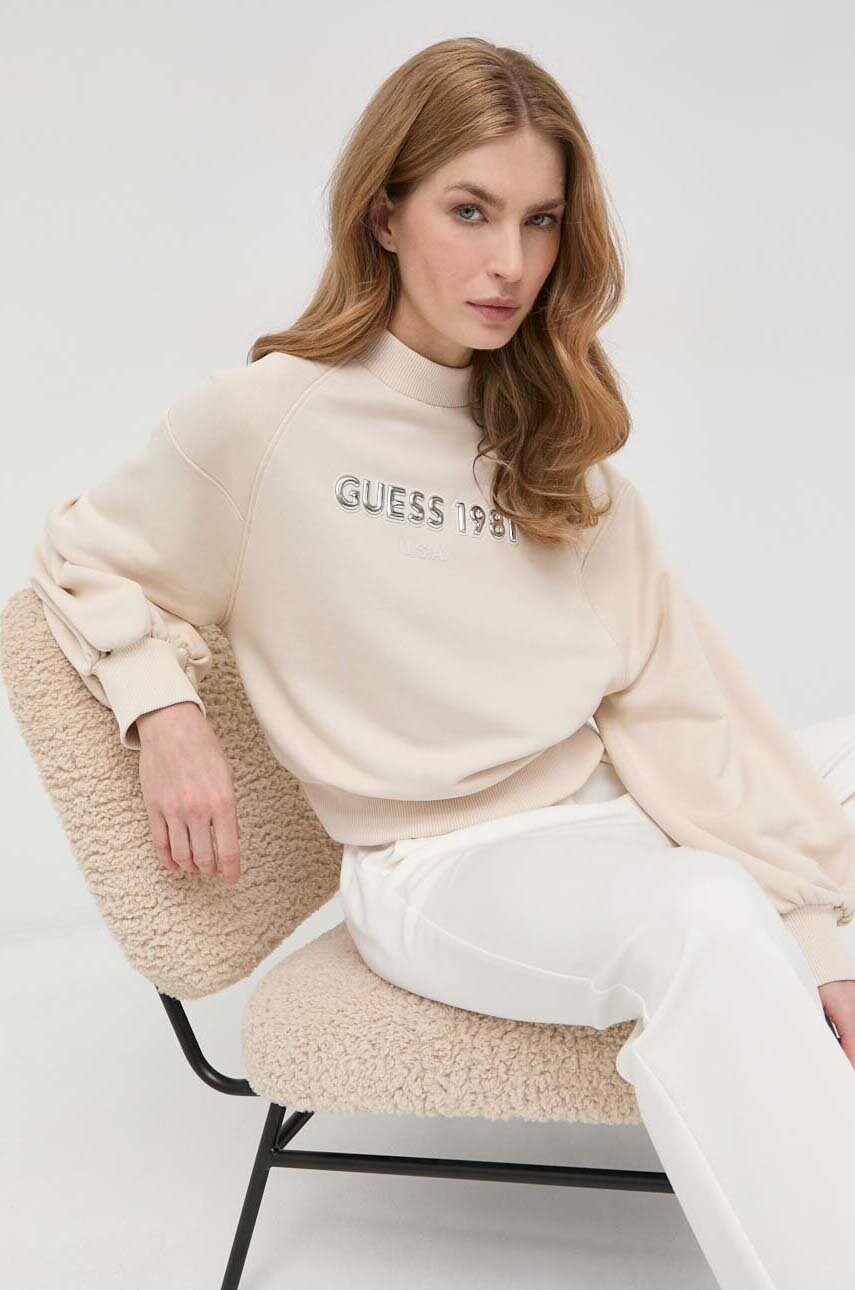 

Кофта Guess женская цвет бежевый с аппликацией
