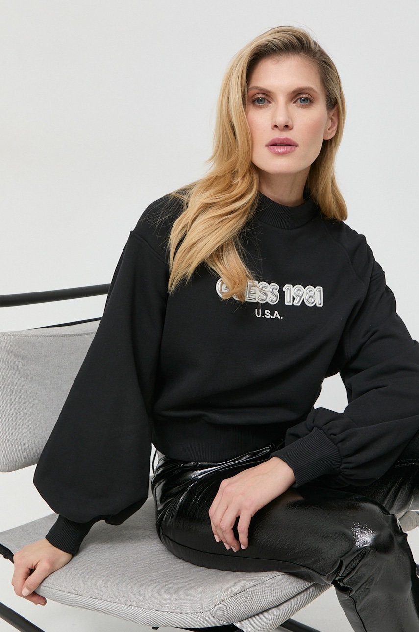 

Суичър Guess в черно с апликация, Черен
