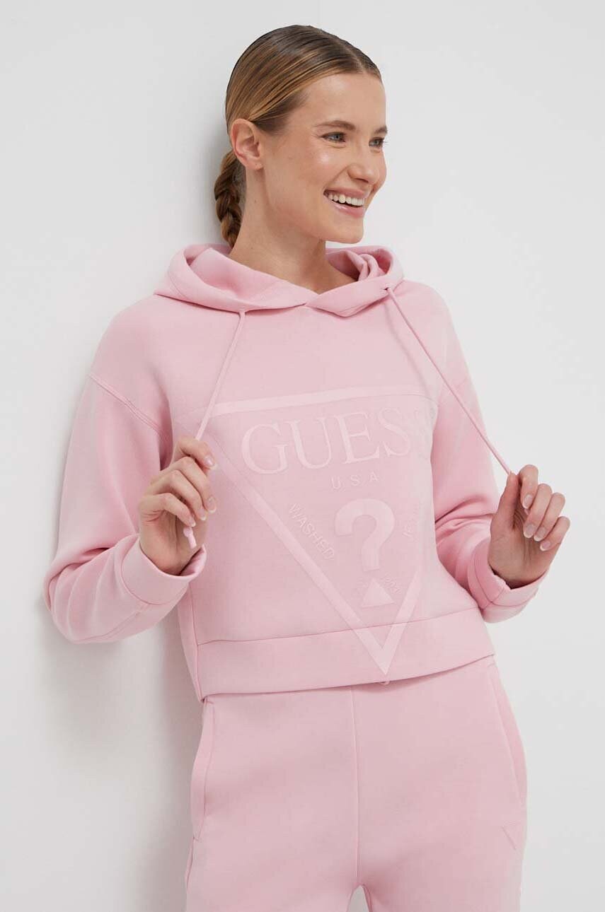 

Кофта Guess женская цвет розовый с капюшоном с принтом