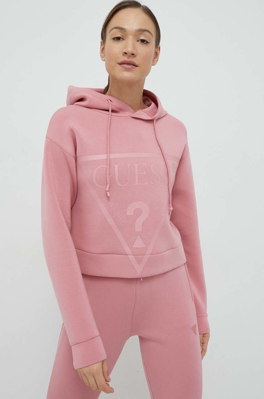 

Кофта Guess женская цвет розовый с капюшоном с принтом