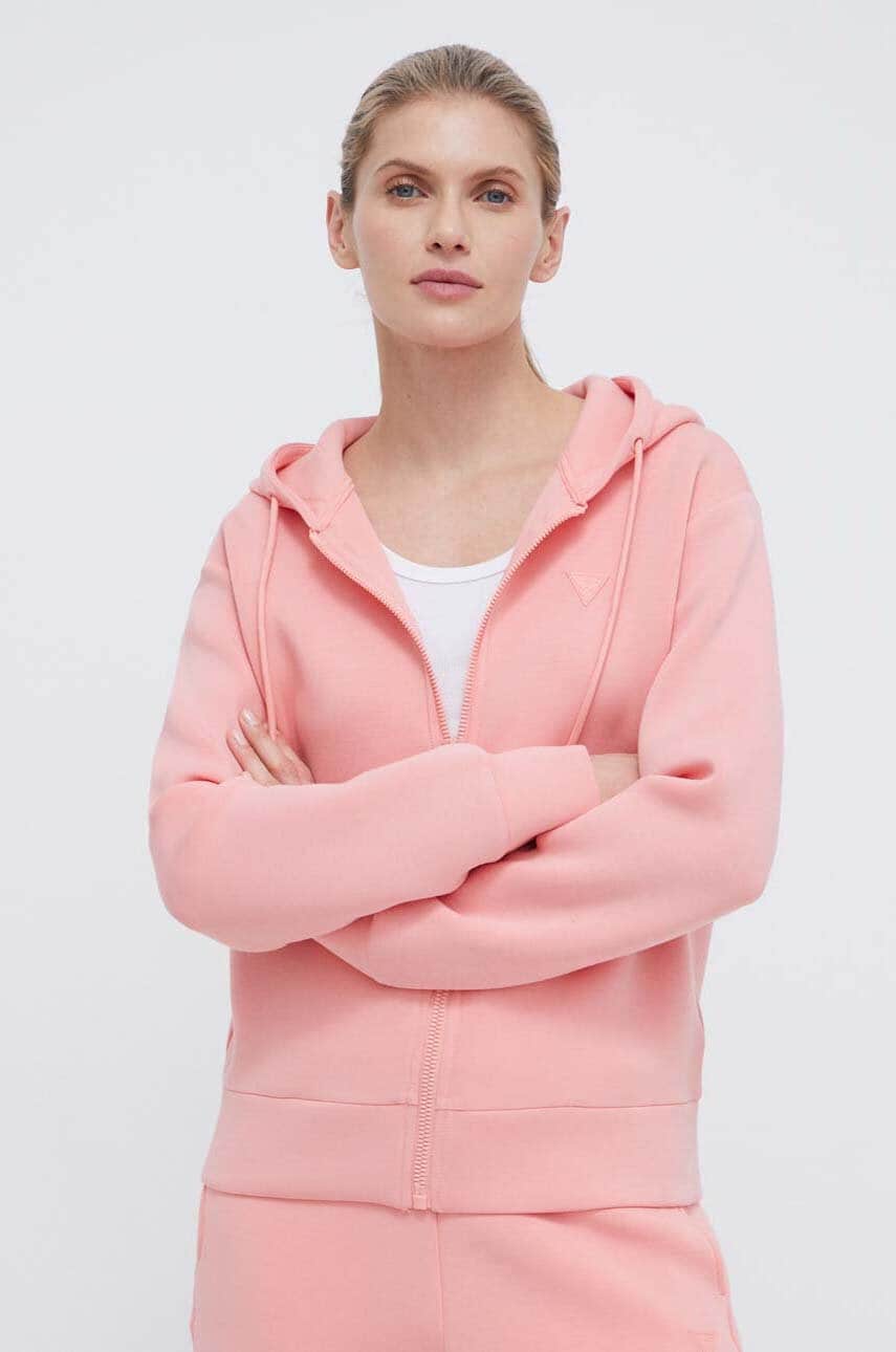 Levně Mikina Guess ALLIE dámská, oranžová barva, s kapucí, potiskem, V3RQ11 K7UW2