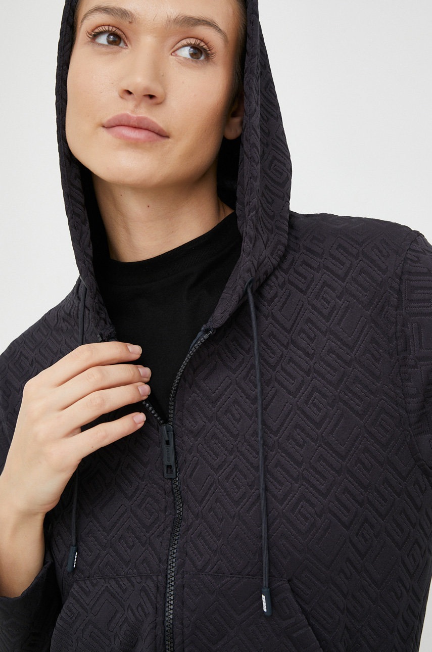

Суичър Guess в сиво с качулка с десен, Сив
