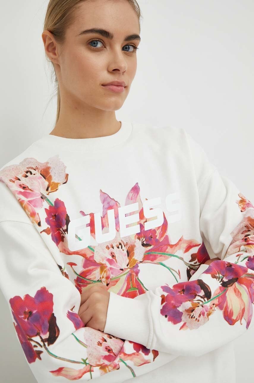 

Хлопковая кофта Guess женская цвет белый с принтом