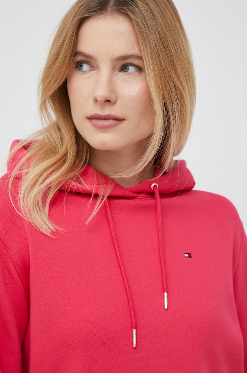 

Хлопковая кофта Tommy Hilfiger женская цвет розовый с капюшоном однотонная