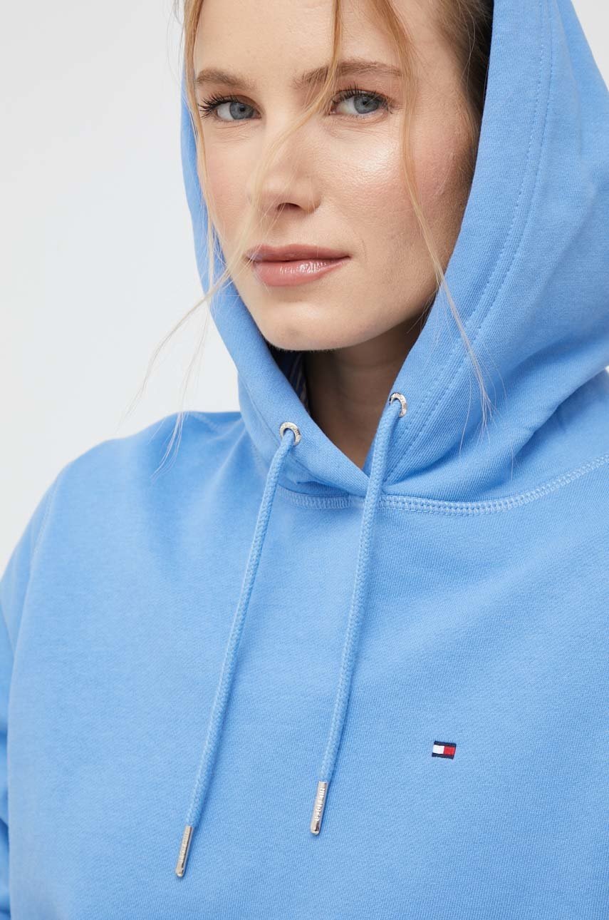 

Памучен суичър Tommy Hilfiger в синьо с качулка с изчистен дизайн, Син