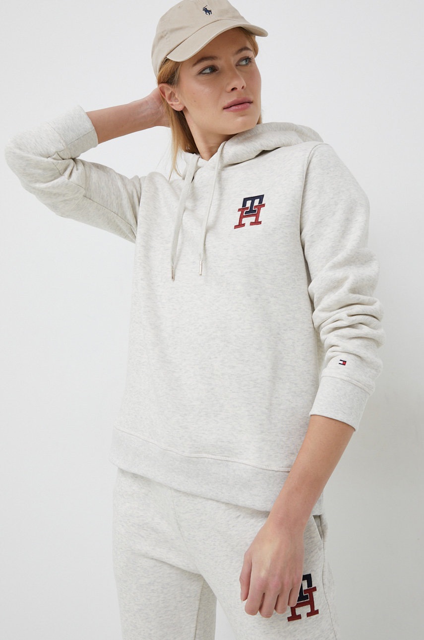 

Кофта Tommy Hilfiger женская цвет бежевый с капюшоном с аппликацией