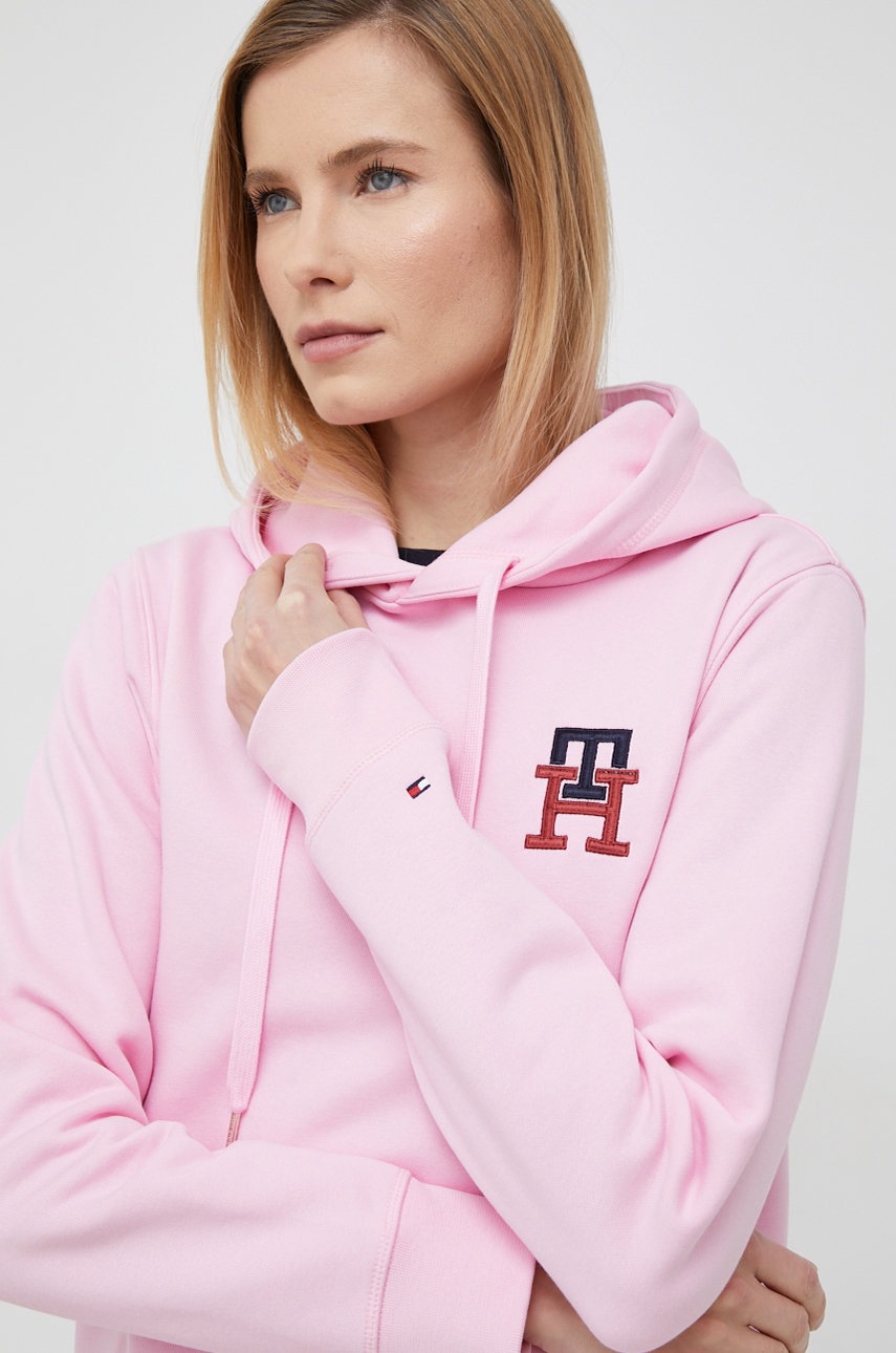 

Кофта Tommy Hilfiger жіноча колір рожевий з капюшоном з аплікацією
