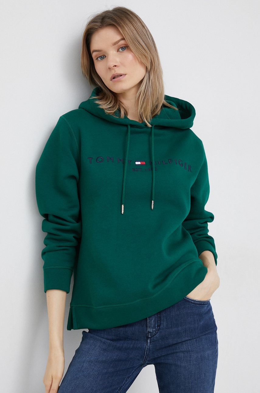 

Кофта Tommy Hilfiger жіноча колір зелений з капюшоном з аплікацією