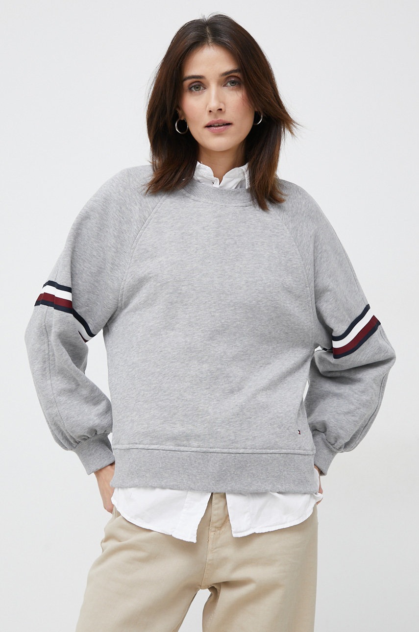 

Памучен суичър Tommy Hilfiger в сиво меланж на, Сив