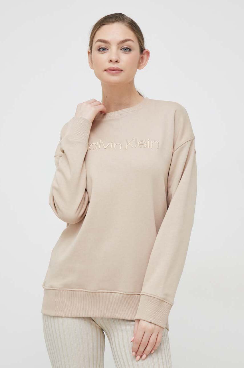 Bavlněná mikina Calvin Klein dámská, béžová barva, s aplikací - béžová -  100 % Bavlna