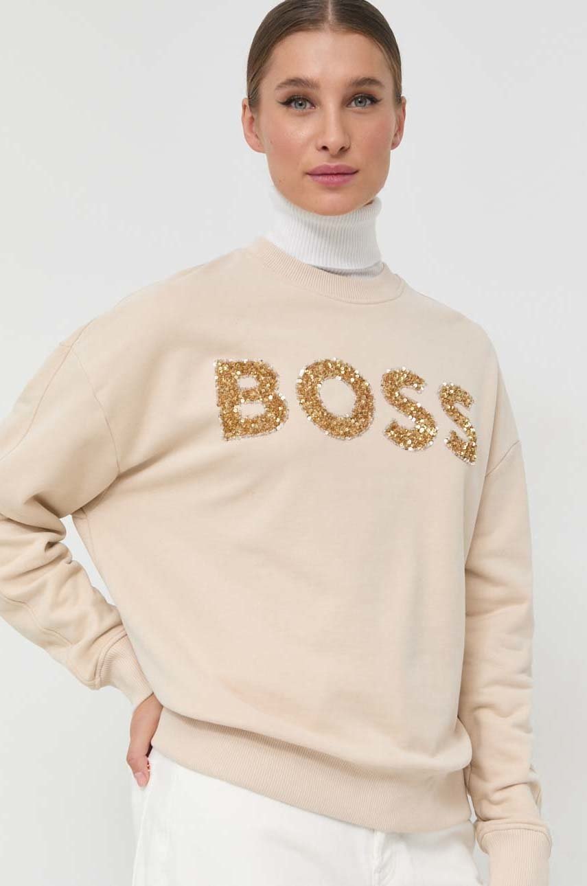 

Суичър BOSS в бежово с апликация, Бежов