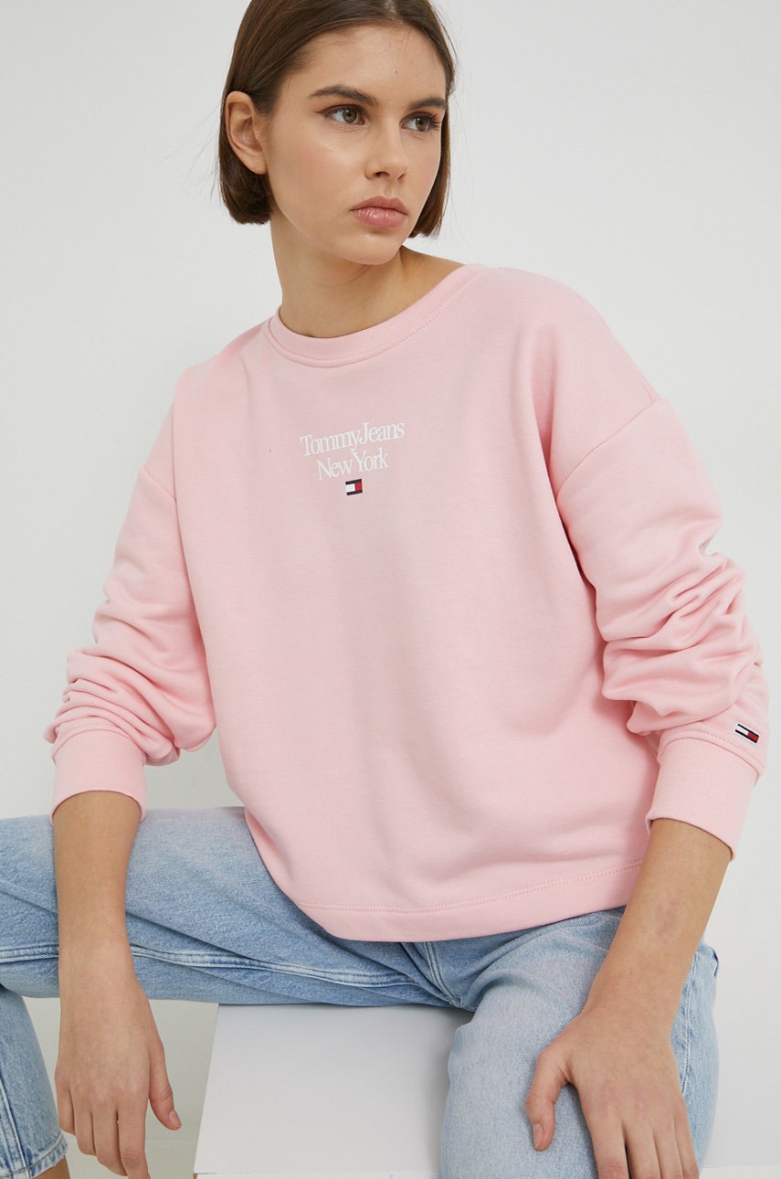 

Суичър Tommy Jeans в розово с принт, Розов