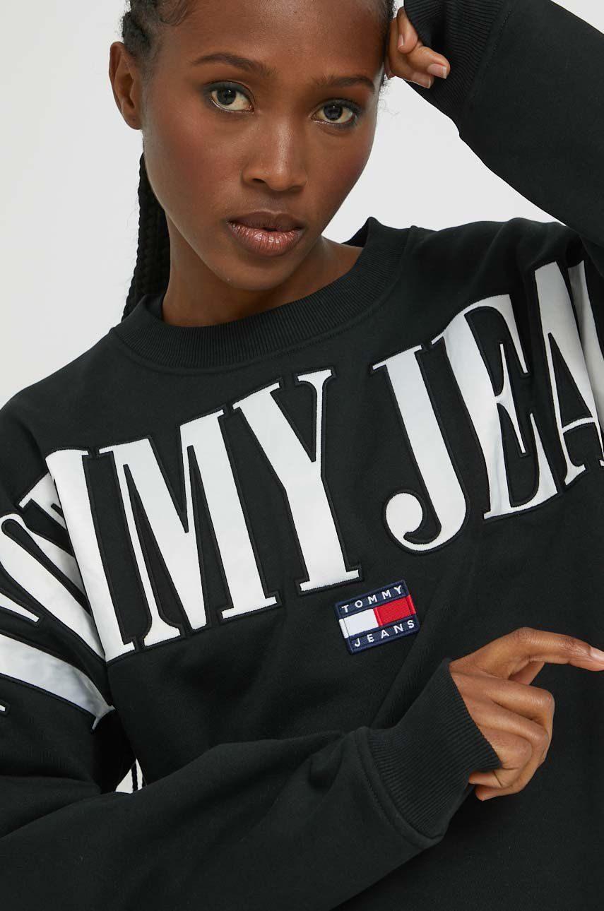 Tommy Jeans bluza femei, culoarea negru, cu imprimeu