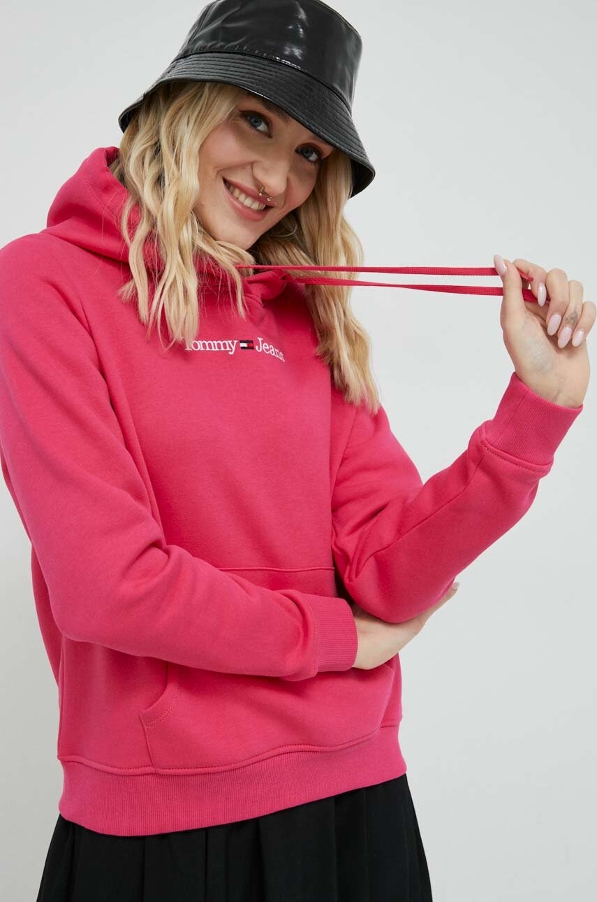 

Суичър Tommy Jeans в розово с качулка с апликация, Розов