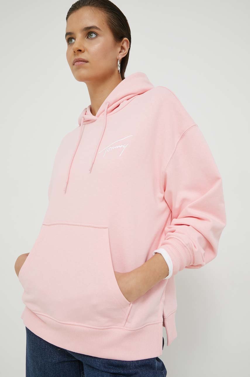 

Суичър Tommy Jeans в розово с качулка с изчистен дизайн, Розов