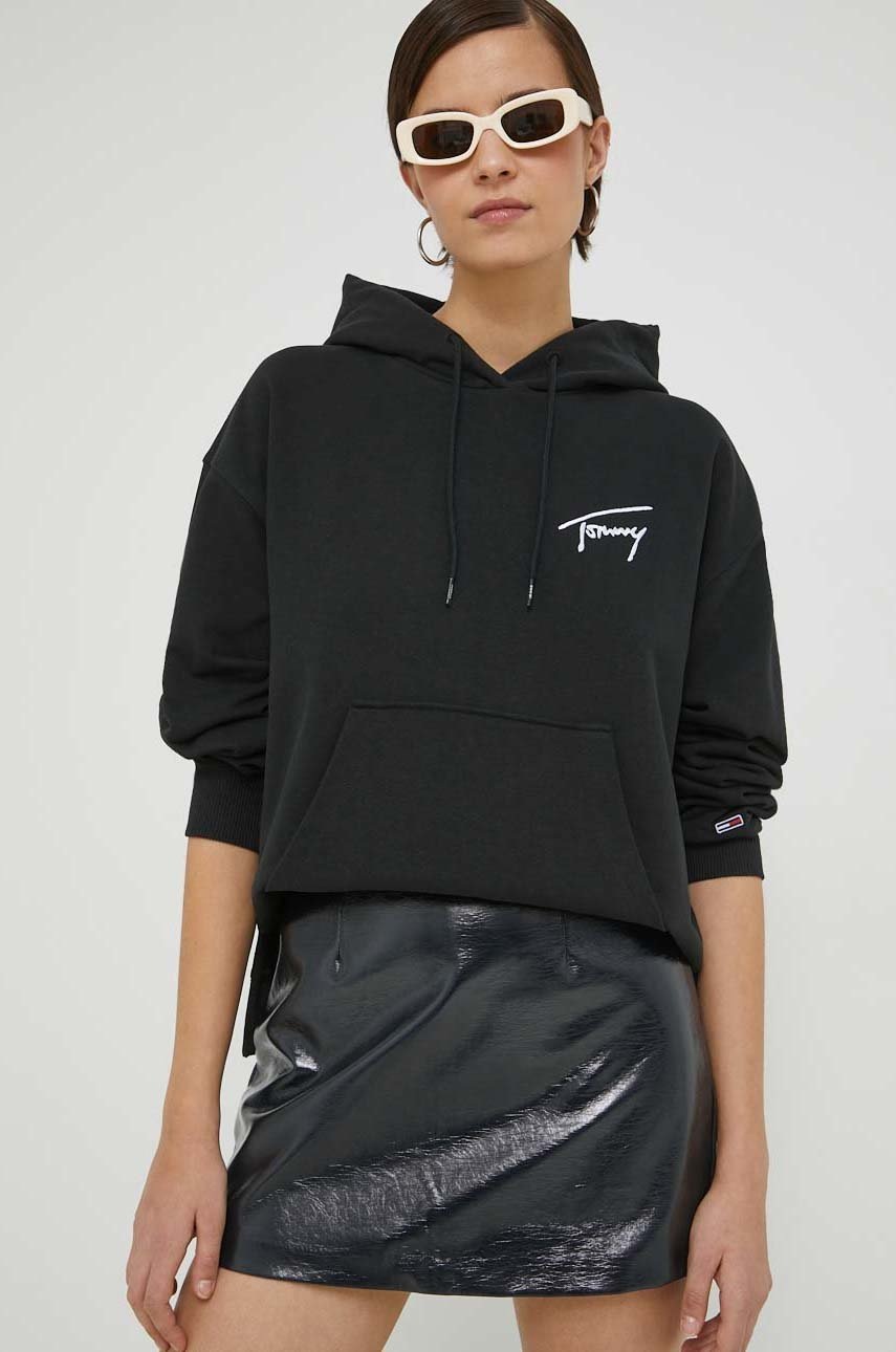 

Кофта Tommy Jeans женская цвет чёрный с капюшоном однотонная