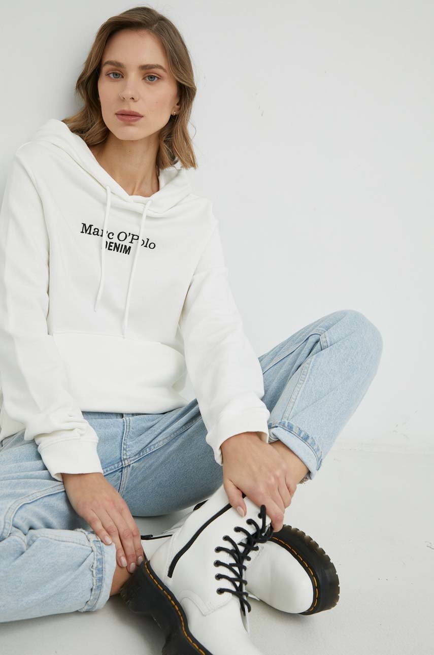 

Памучен суичър Marc O'Polo DENIM в бяло с качулка с апликация, Бял