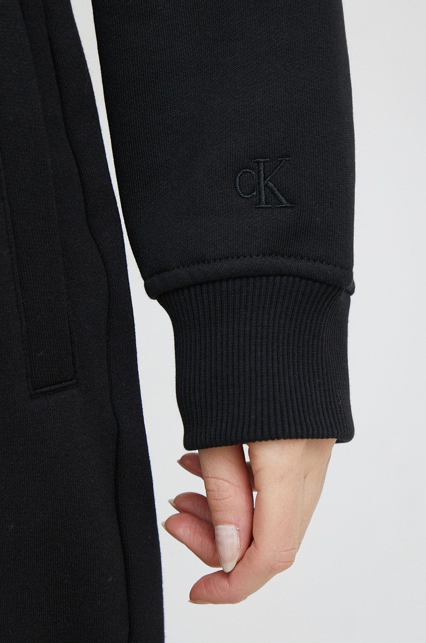 Calvin Klein Jeans bluza damska kolor czarny z kapturem wzorzysta