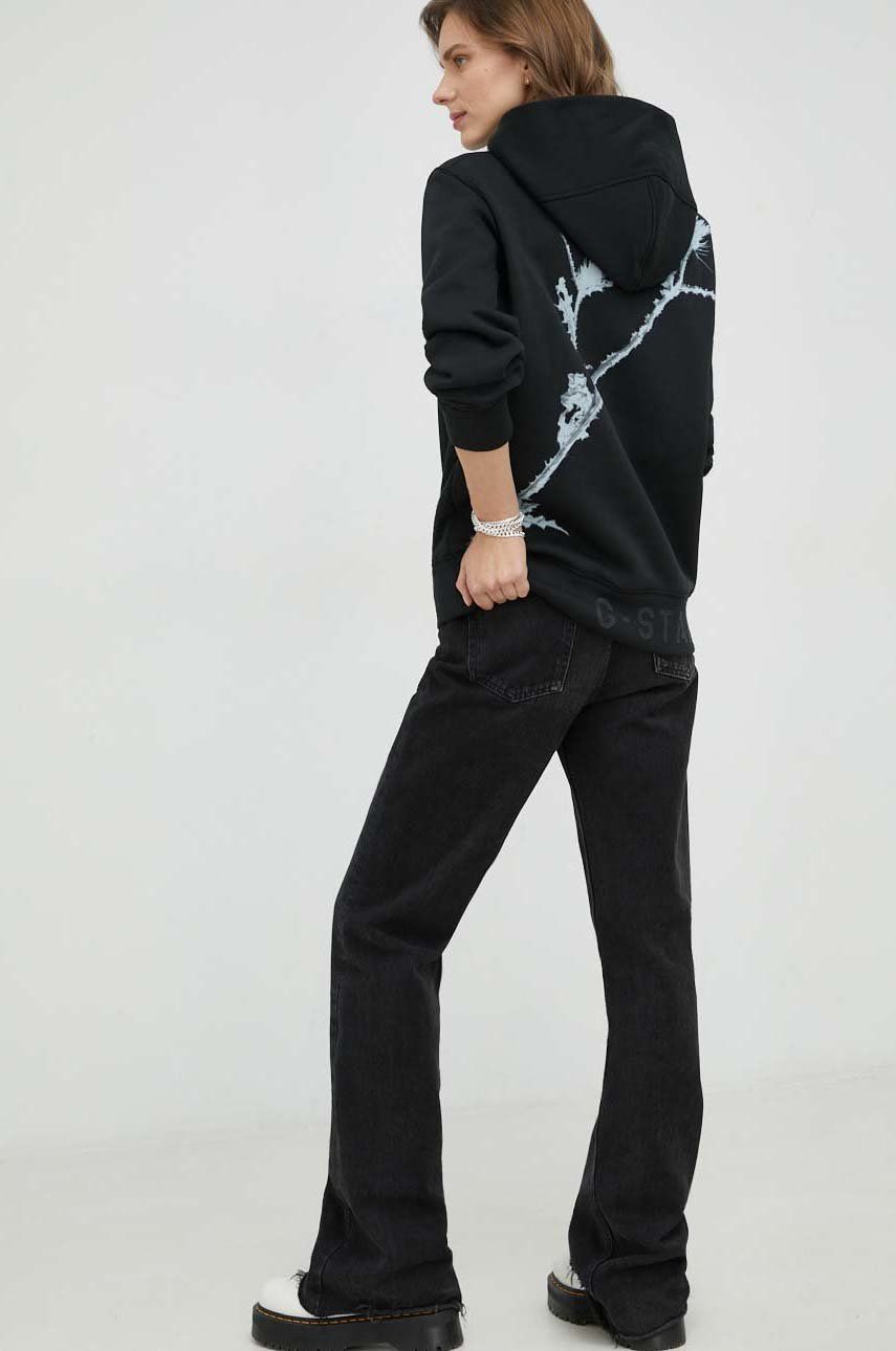 G-Star Raw bluza femei, culoarea negru, cu glugă, cu imprimeu Bluze și hanorace 2023-09-27