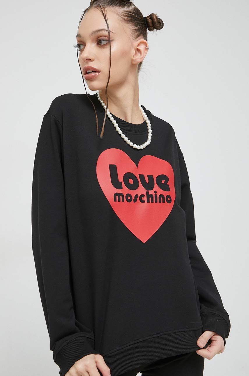 Levně Mikina Love Moschino dámská, černá barva, s potiskem