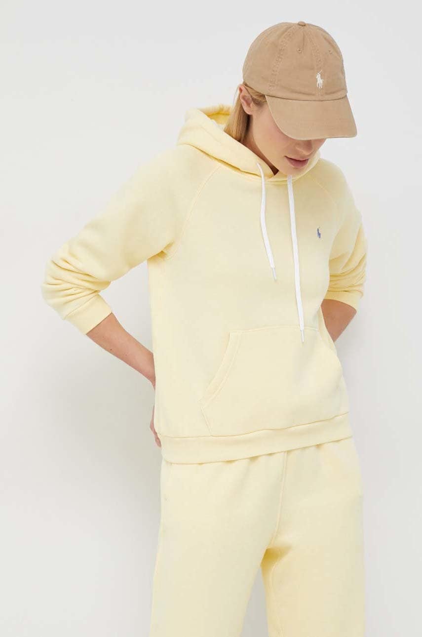 

Кофта Polo Ralph Lauren женская цвет жёлтый с капюшоном однотонная
