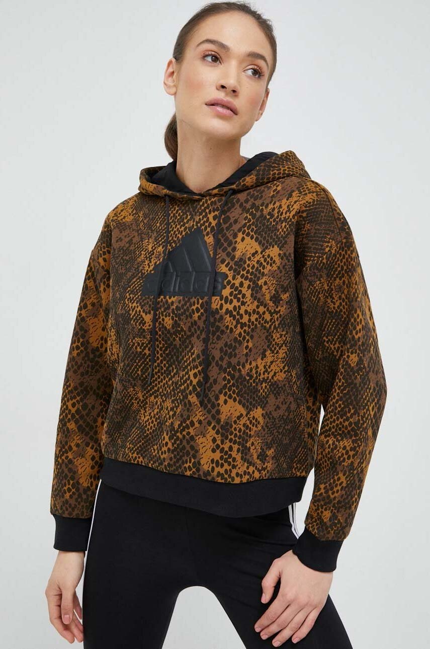

Кофта adidas женская цвет коричневый с капюшоном узор